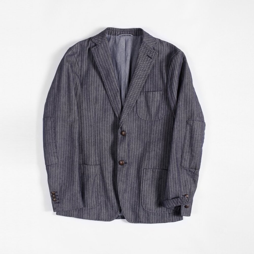 GANT x Michael Bastian Cotton Herringbone Sport Coat Blazer Blue US 38 / EU 48